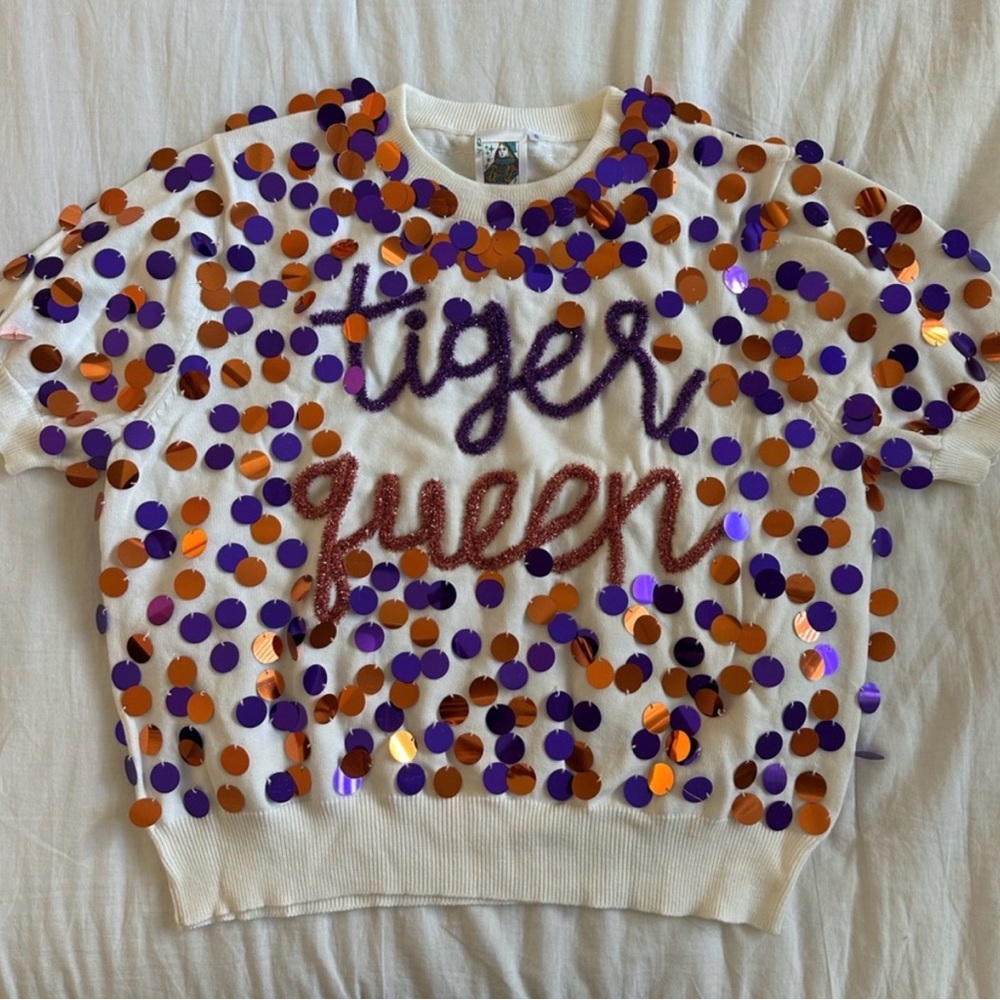 QUEEN OF SPARKLES Sequin Tee with Purple and Orange Accents